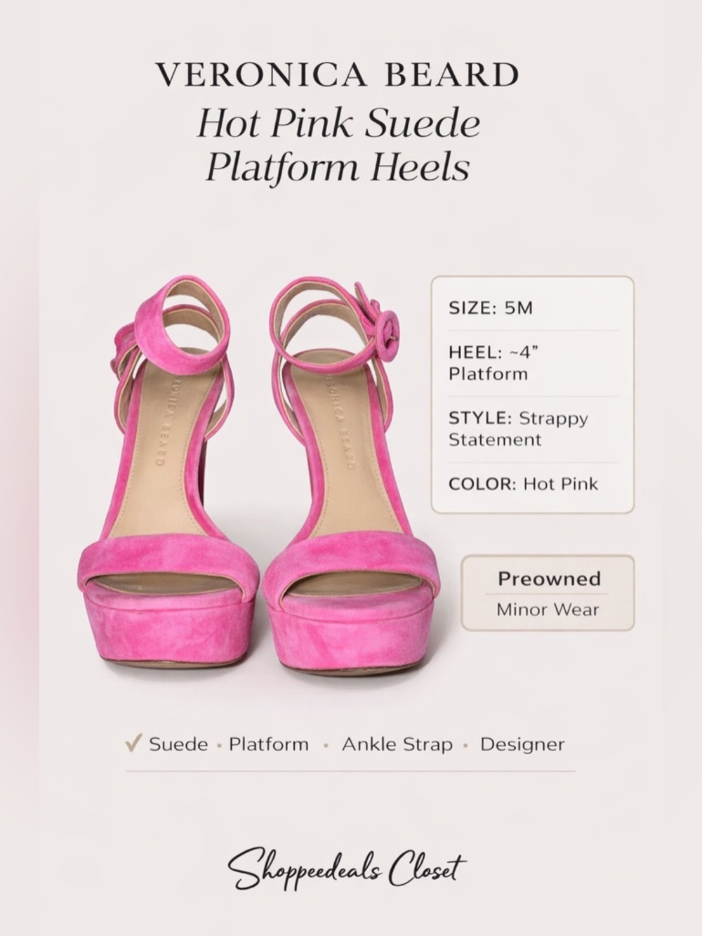 VERONICA BEARD Pink Suede Platform Heels Size 5M